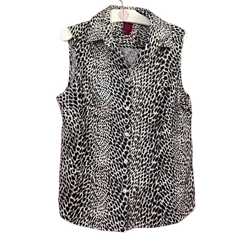 •212 COLLECTION•ANIMAL PRINT BUTTON UP COLLARED TANK TOP BLOUSE SIZE MEDIUM EUC